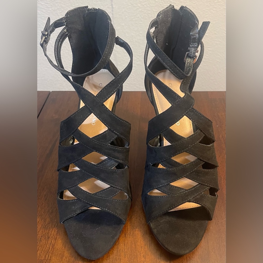 Christian Siriano Black Strappy Heels Sz 10W